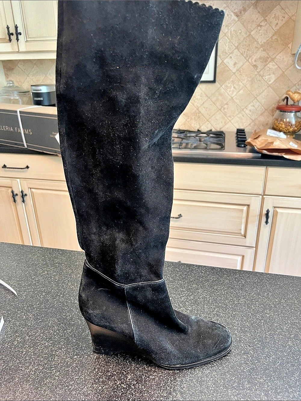 Nancy Gonzalez Black suede to -the-Knee Wedge Boots EU 37.5